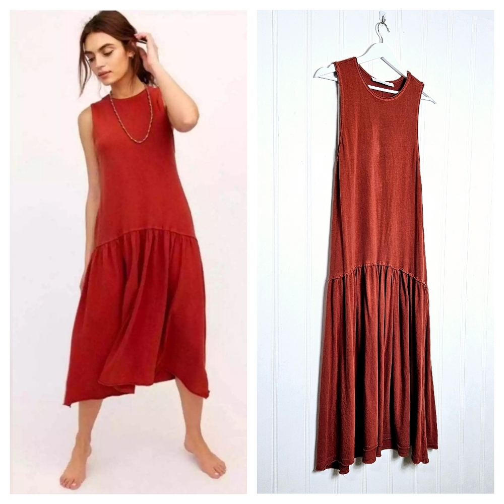 Free People FP Beach Drop Waist Midi Dress XS Cotton Boho Cottagecore